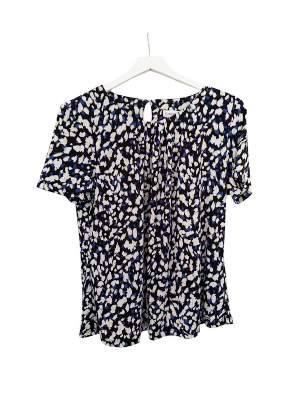 Calvin Klein Abstract All Over Print Multicolor Blouse Blue White Size Large